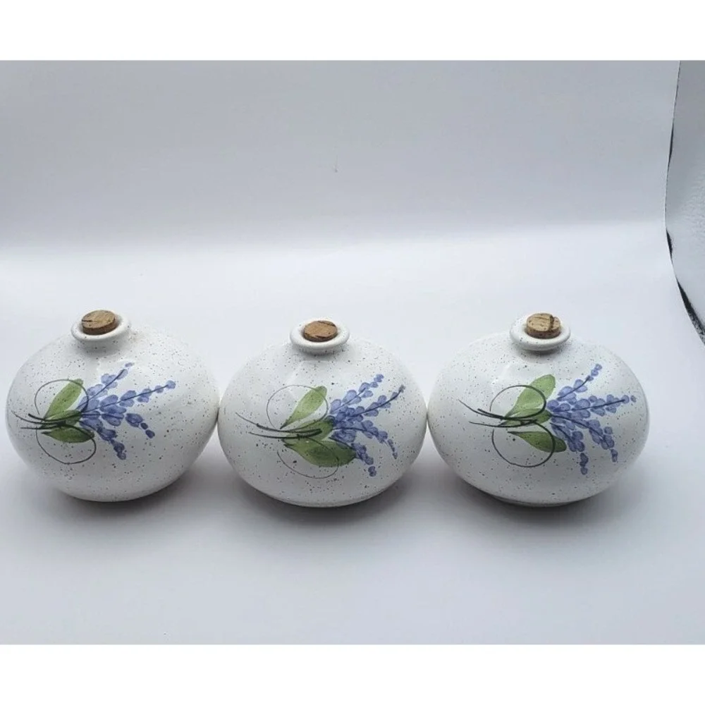 Set‎ of 3 Ceramic Bottles Lavender Design Cork Stopper Vases Home Decor